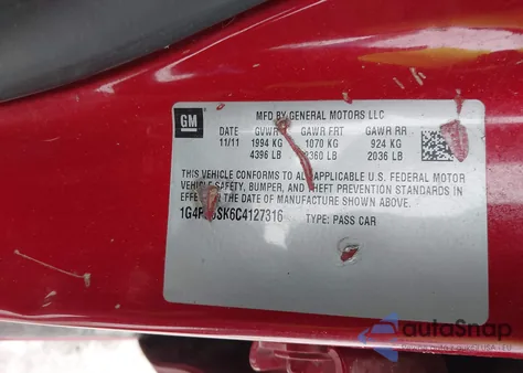 2012 Buick Verano Leather Group from USA, damaged, VIN 1G4PS5SK6C4127316